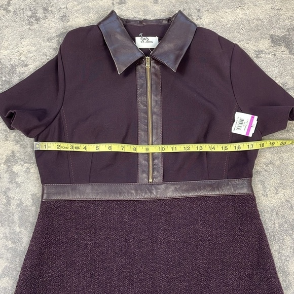 New St John Collection Mixed Media Shirt Dress Tweed Leather Quiet Luxury Sz 8 - Picture 13 of 15